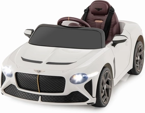 HONEY JOY Ride On Car, 12V Licensed Bentley Electric Vehicle for Kids, Spring Suspension, LED Lights, Horn, High/Low Speed, Battery Powered Ride On Toy Car w/Remote Control (White)