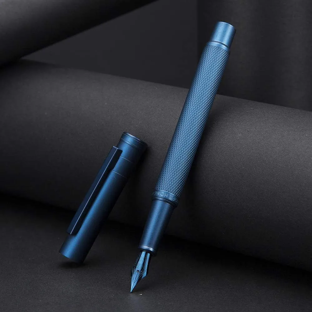 Hongdian 1851 Dark Blue Forest Fountain Pen Medium Nib, Classic Design with Converter and Metal Pen Case