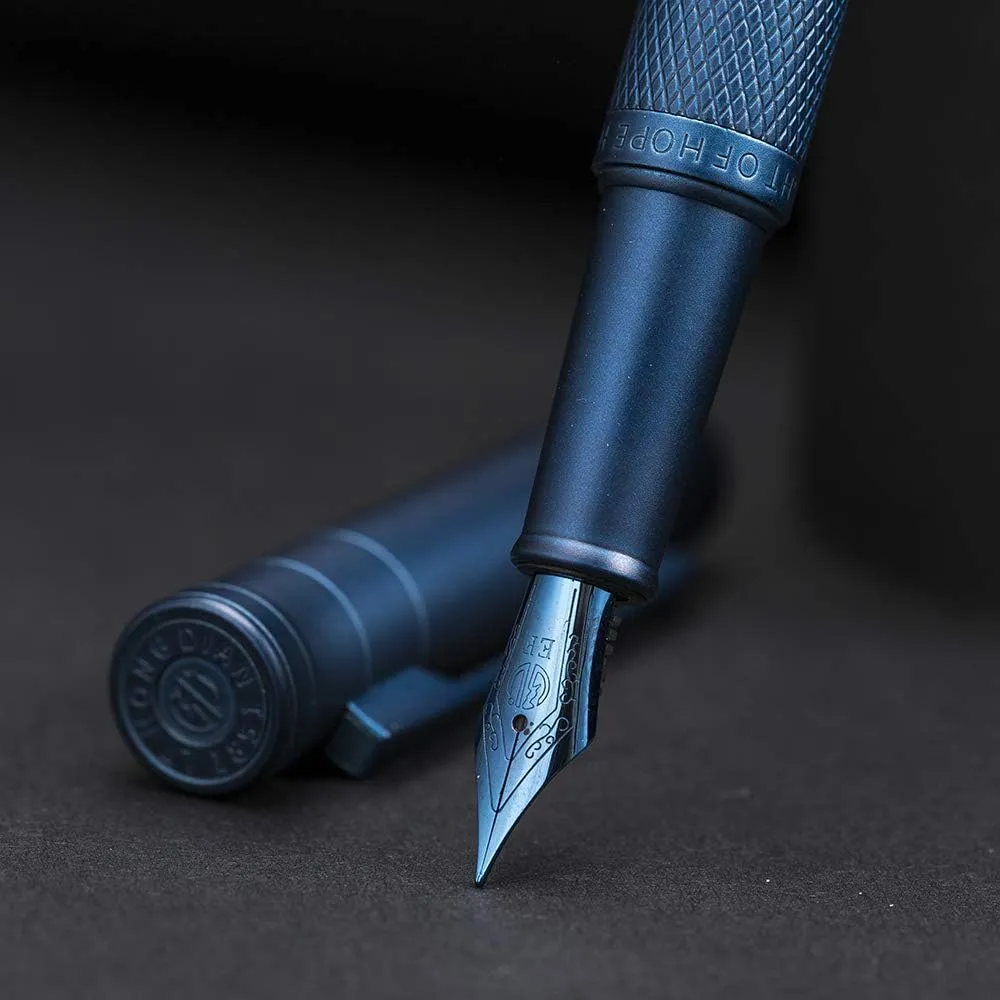 Hongdian 1851 Dark Blue Forest Fountain Pen Medium Nib, Classic Design with Converter and Metal Pen Case