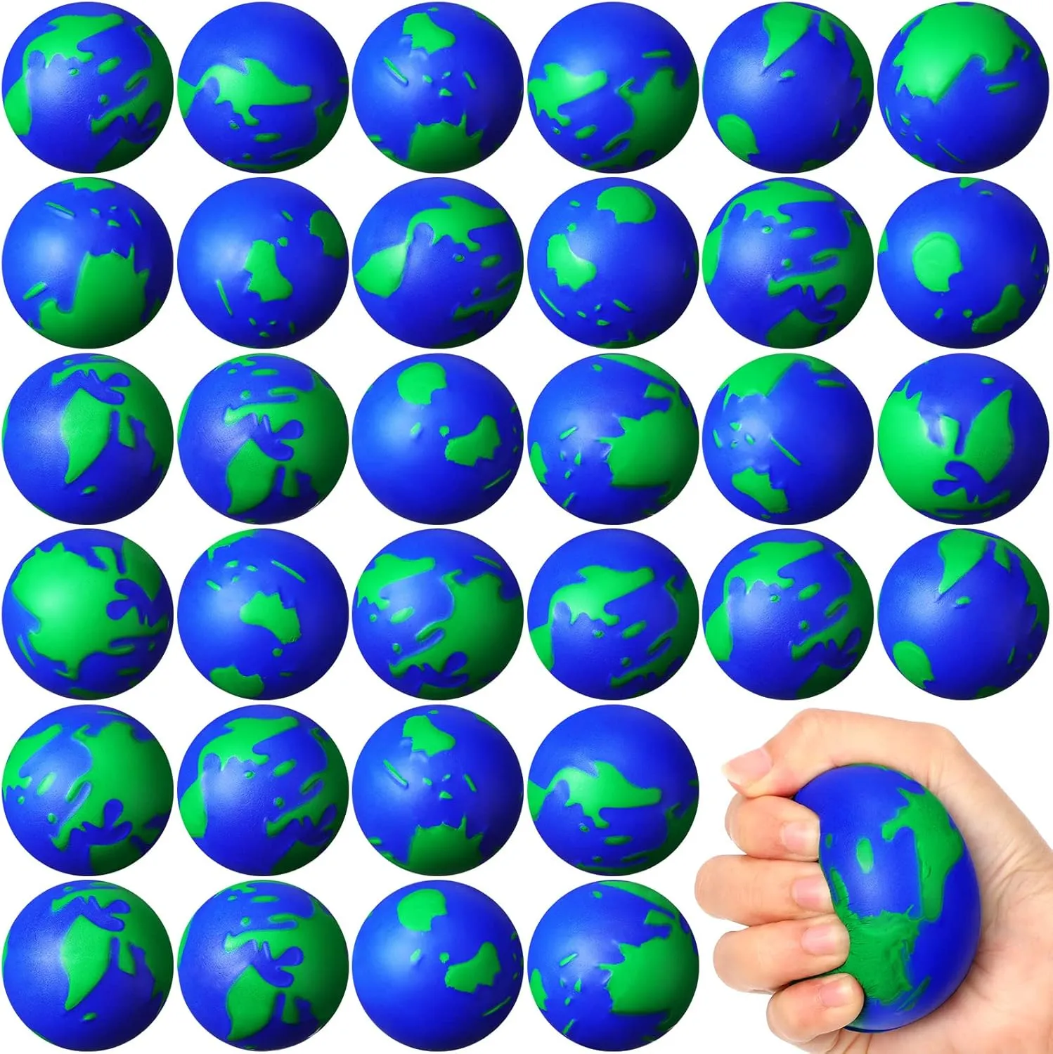 Honoson 48 Pcs Globe Earth Stress Balls Eatrh Day Bulk Gifts Educational Relief Foam Mini Globe Planet Squeeze Ball for Finger Exercise School Reward Party Gift (2.5 Inch)