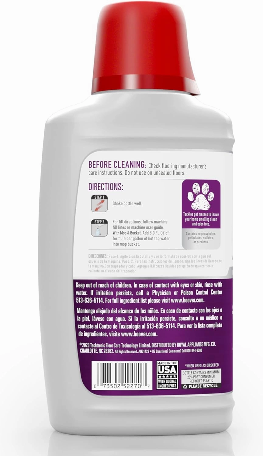 Hoover Pet Hard Floor Cleaner Solution, 32 oz., Jasmine Breeze Scent, Concentrated Pet Cleaning Formula, For Use on Sealed Vinyl, Sealed Hardwood, Tile and More, Pair with Hoover Hard Floor Machines