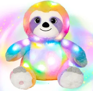 Hopearl LED Plush Sloth Colorful Lighting Up Stuffed Animal Three Toed Sloth Floppy Night Lights Glow in The Dark Birthday Gifts for Kids Toddlers, Rainbow, 10''