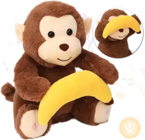 Hopearl Peek A Boo Monkey with Banana Interactive Repeats What You Say Plush Toy Musical Singing Talking Stuffed Animal Adorable Electric Animate Birthday Festival, Brown, 11''