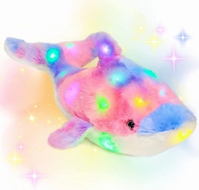 Hopearl Colorful LED Plush Dolphin Lighting Up Stuffed Animal Floppy Night Lights Glow in The Dark Birthday Festival for Kids Toddler Girls, Rainbow, 14.5''