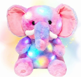 Hopearl LED Plush Elephant Colorful Lighting Up Stuffed Animal Elephish Floppy Night Lights Glow in The Dark Birthday Festival for Kids Toddler Girls, Rainbow, 11''