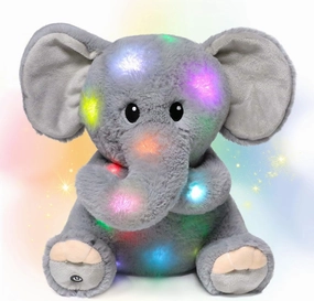 Hopearl LED Plush Elephant Lighting Up Stuffed Animal Floppy Night Lights Glow in The Dark Birthday Festival for Kids Toddler Girls, Gray, 11''