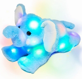 Hopearl LED Plush Elephant Lighting Up Stuffed Animal Floppy Night Lights Glow in The Dark Birthday Gifts for Kids Toddler Girls, Blue, 18''