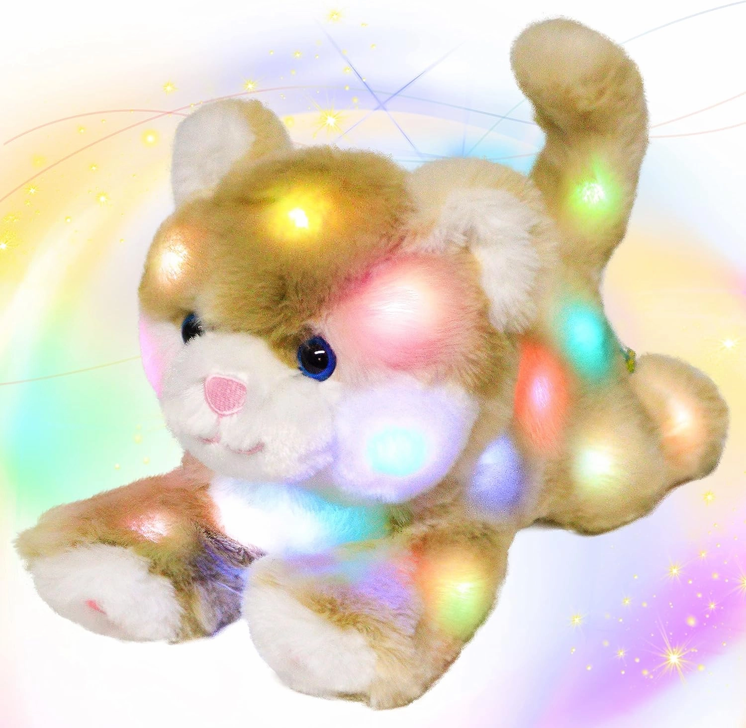 Hopearl LED Plush Kitty Lighting Up Stuffed Animal Cat Floppy Kitten Night Lights Glow in The Dark Birthday Gifts for Kids Toddler Girls, 13''