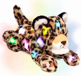 Hopearl LED Plush Leopard Lighting Up Stuffed Cheetah Jungle Animal Floppy Puppy Night Lights Glow in The Dark Birthday Festival for Kids Toddler Boys, 14''