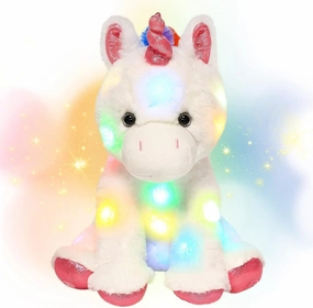 Hopearl LED Plush Unicorn Light up Stuffed Animal Floppy Night Lights Glow in The Dark Birthday Festival for Kids Toddler Girls, White, 13''