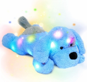 Hopearl Lighting Up Plush Puppy Adorable LED Stuffed Animal Dog Floppy Pup Night Lights Glow in The Dark Birthday Festival for Kids Toddler Girls, Blue, 17''