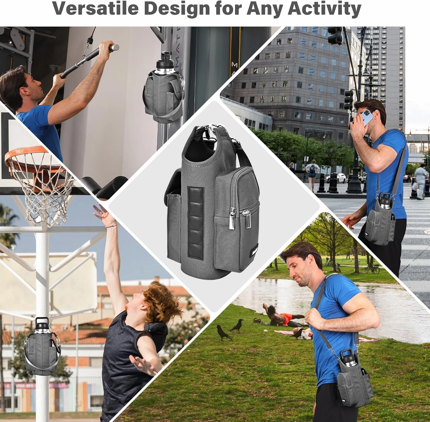 icolor Magnetic Gym Bag Water Bottle Carrier Holder with Phone Pockets & Shoulder Strap,5 Built-in Magnets Gym Bottle Pouch Sleeve,Magnetic Bag Gym Accessories Organizer for Men Women