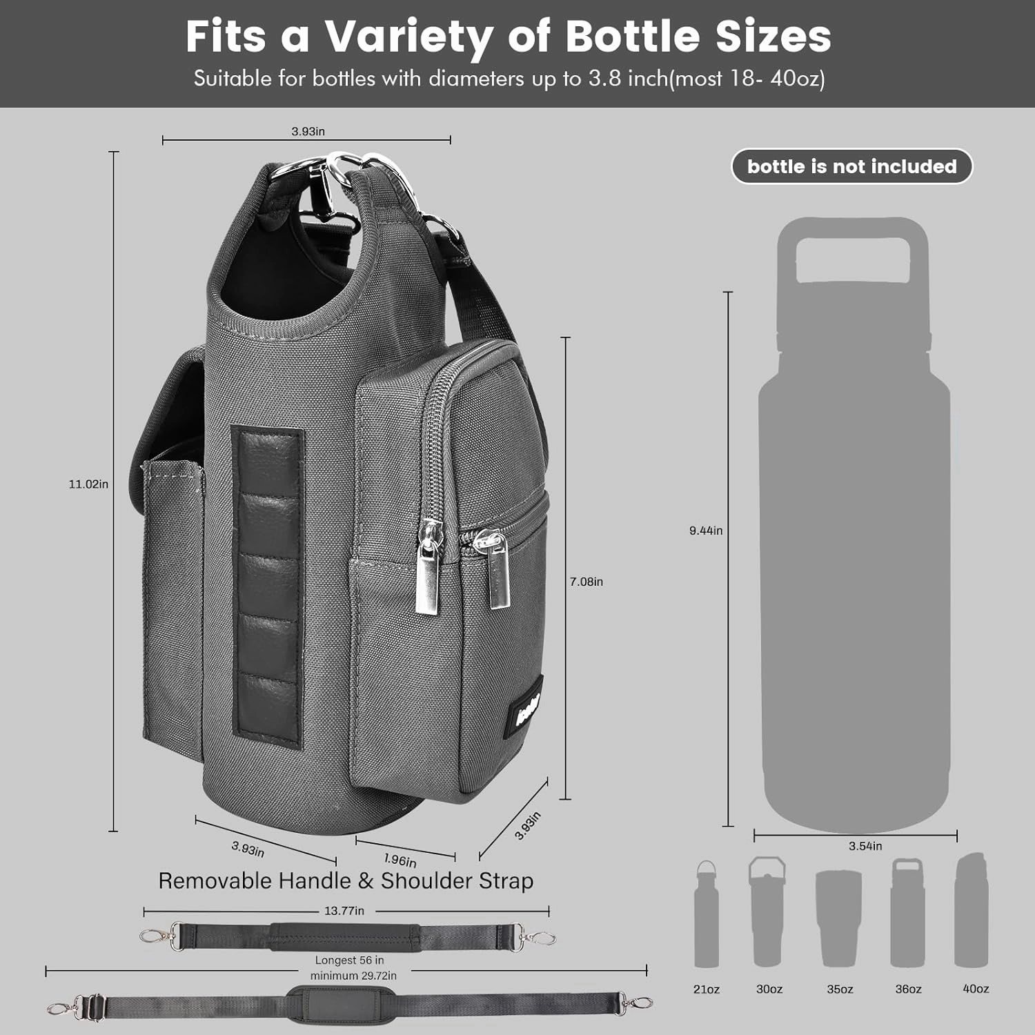 icolor Magnetic Gym Bag Water Bottle Carrier Holder with Phone Pockets & Shoulder Strap,5 Built-in Magnets Gym Bottle Pouch Sleeve,Magnetic Bag Gym Accessories Organizer for Men Women