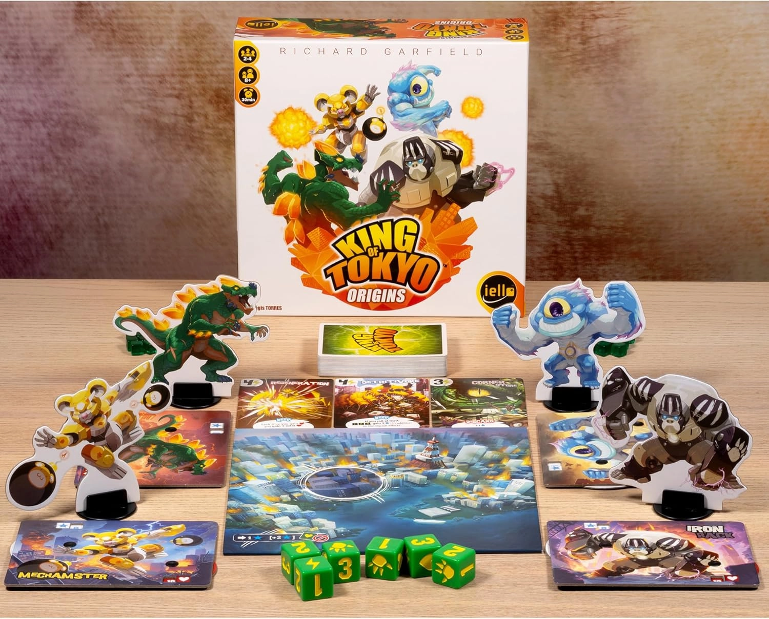 IELLO: King of Tokyo: Origins - Family-Friendly Dice & Strategy Board Game, Battling Monsters-Robots-Aliens, 4 New Monsters, Ages 8 , 2-4 Players