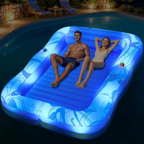 Inflatable Tanning Pool Lounger with Lights,81"x 60" Large Tanning Floats for Adults,2025 Swirls Pool Lounger Float,Blow Up Tanning Water Bed with Cup&Phone Holder,Adults Tanning Pools for Backyard