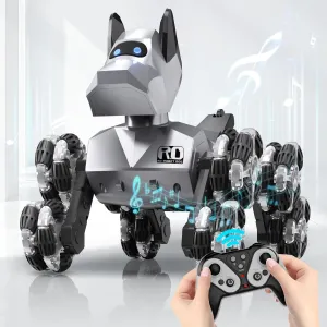 INGQU® Robot Dog Toy, 360°Rotate Remote Control Robot Dog with Dancing & Sound FX, Remote Control Cars RC Stunt Robotic Dogs with LED Eyes, Electronic Pet Toys Gifts for Boys Kids Age 3-5 6-7 8-12