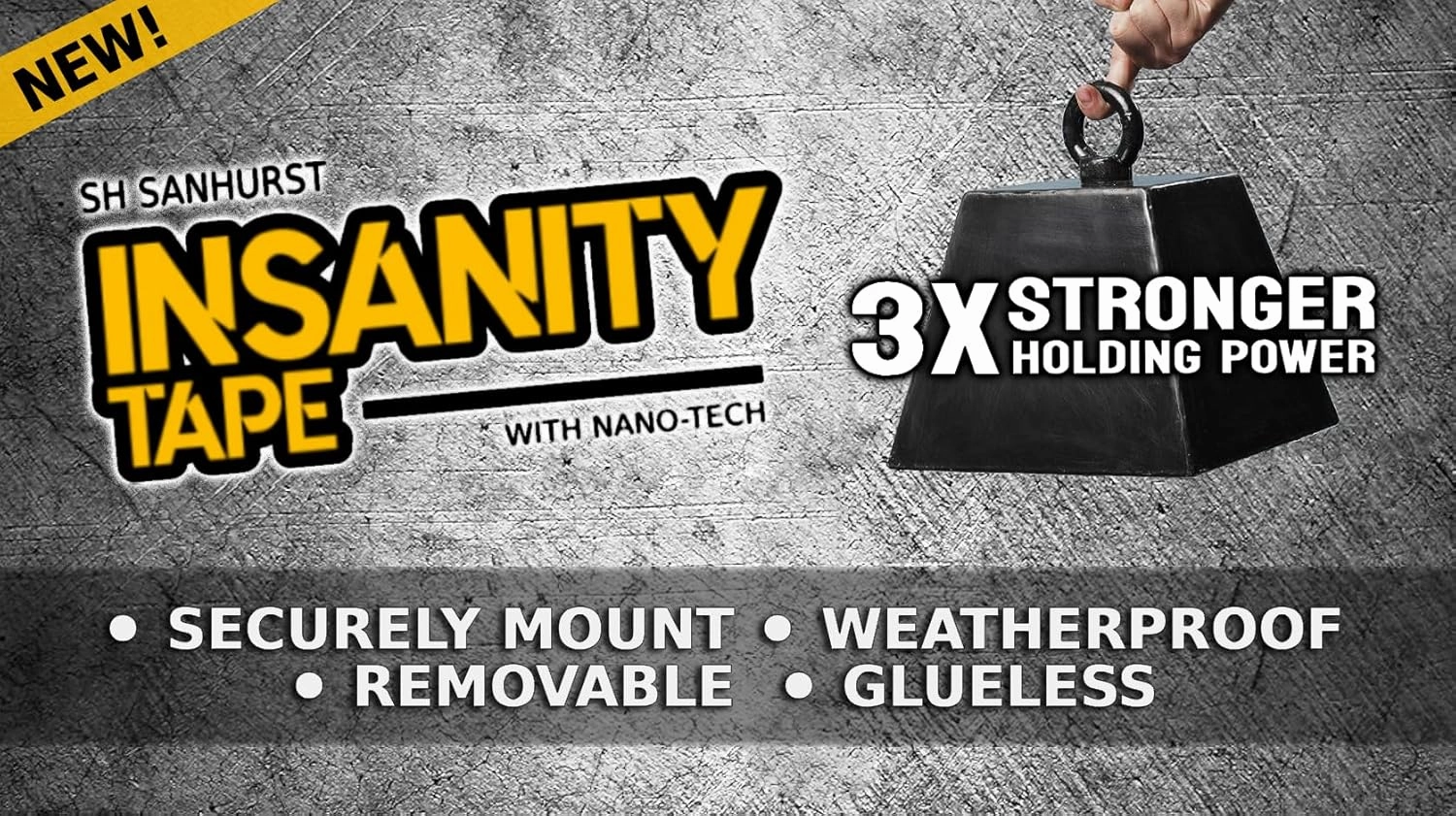 Insanity Heavy Duty Double Sided Mounting Tape Reusable Traceless Nano Gel Adhesive - Hang Pictures, Posters, Doorbell Cameras - Weatherproof - Hold Carpets, Mats & Rugs - Safe for Hardwood Floors