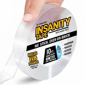 Insanity Heavy Duty Double Sided Mounting Tape Reusable Traceless Nano Gel Adhesive - Hang Pictures, Posters, Doorbell Cameras - Weatherproof - Hold Carpets, Mats & Rugs - Safe for Hardwood Floors
