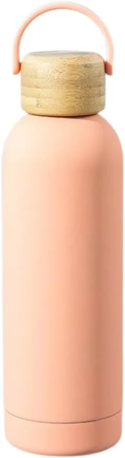 Insulated Stainless Steel Thermos Flask 17oz / 25oz Leakproof Reusable Water Bottle with Bamboo Lid, BPA-Free Hot & Cold Drink Container for Travel, Gym, Office, Sports (Peach, 17 Ounces)