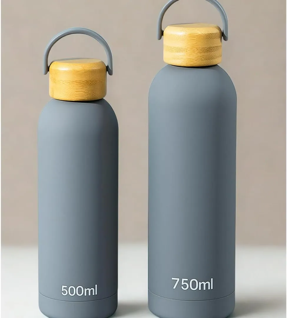 Insulated Stainless Steel Thermos Flask 17oz / 25oz Leakproof Reusable Water Bottle with Bamboo Lid, BPA-Free Hot & Cold Drink Container for Travel, Gym, Office, Sports (Peach, 17 Ounces)