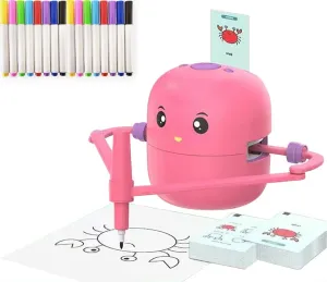 Interactive Drawing Robot for Children Boys Girls,Voice Interactive Educational Painting Toy with 100 Cards for 4 5 6 7 8 9 10 11 12 Years Old Kids Children's Day Birthday Christmas(Dark Pink)