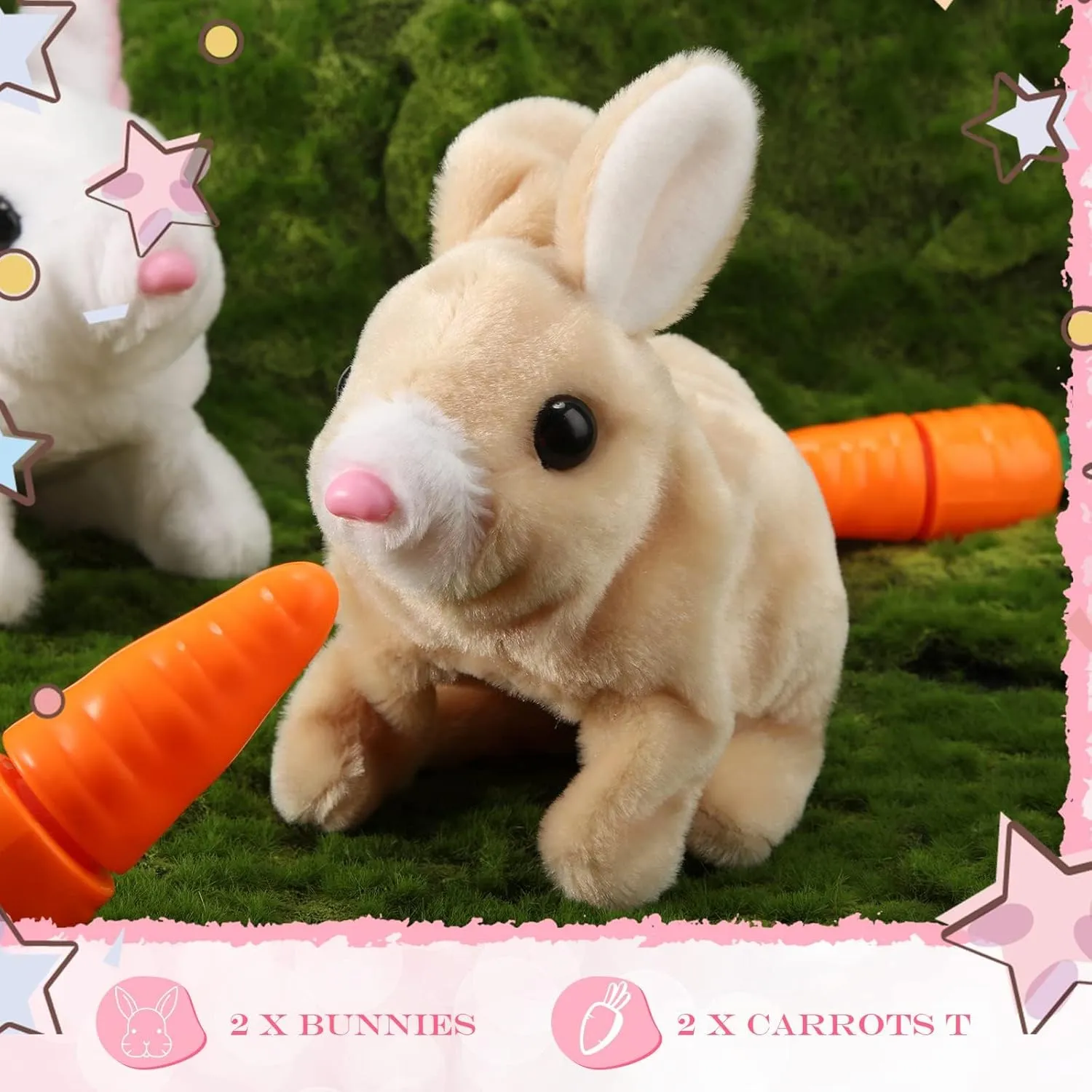 Interactive Rabbit Toys Plush Stuffed, 7 inch Walking Bunny Toy with Sounds and Movements, Easter Plush Stuffed Bunny Toy Walking Rabbit Educational Toys for Kids (White)