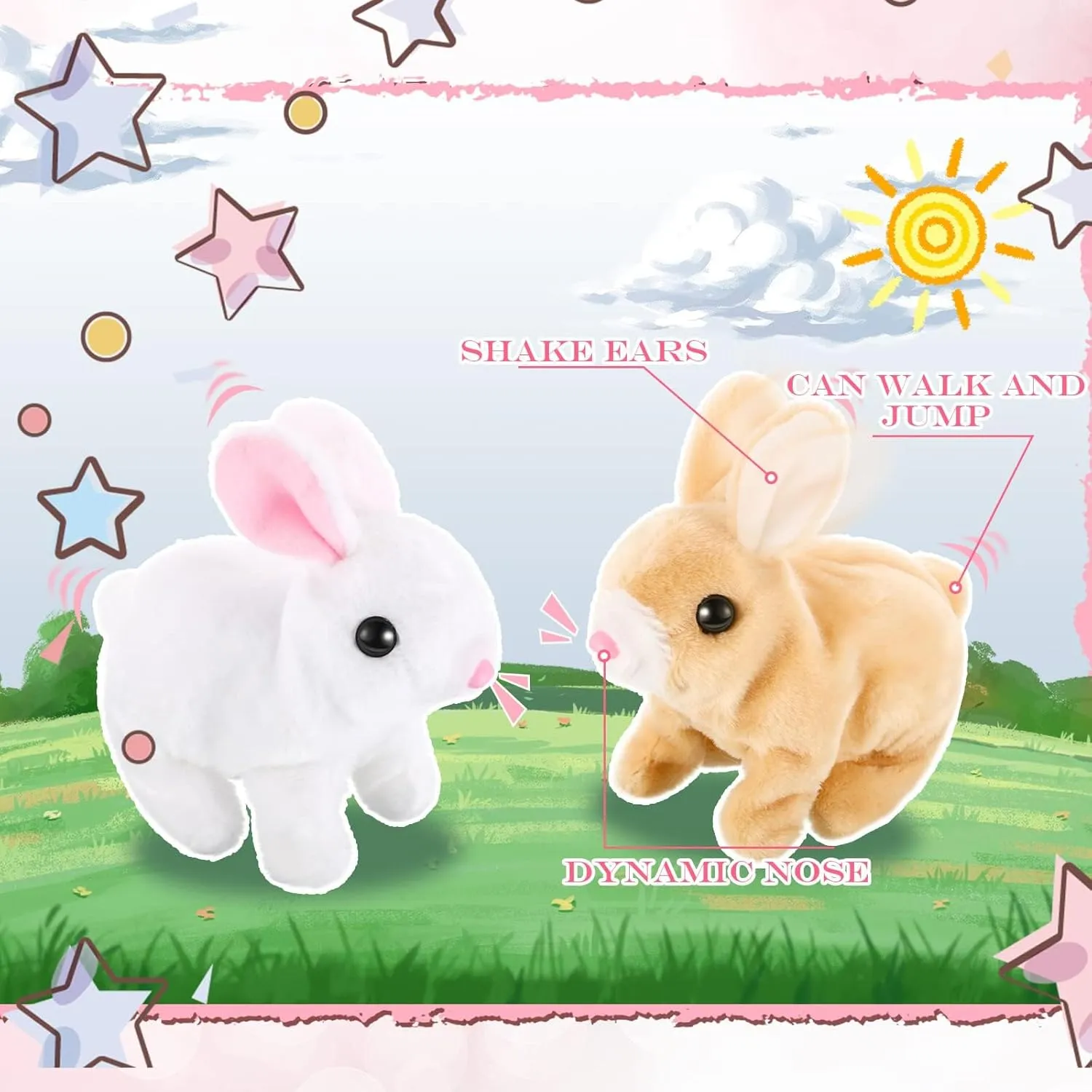 Interactive Rabbit Toys Plush Stuffed, 7 inch Walking Bunny Toy with Sounds and Movements, Easter Plush Stuffed Bunny Toy Walking Rabbit Educational Toys for Kids (White)