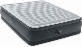 Intex Dura-Beam Deluxe Comfort-Plush Elevated Air Mattress: Fiber-Tech – Queen Size – Built-in Electric Pump – 18in Bed Height – 600lb Weight Capacity