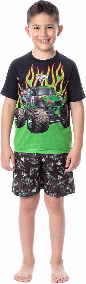 INTIMO Monster Jam Boys' Grave Digger Truck Sleep Pajama Set Shorts Crewneck