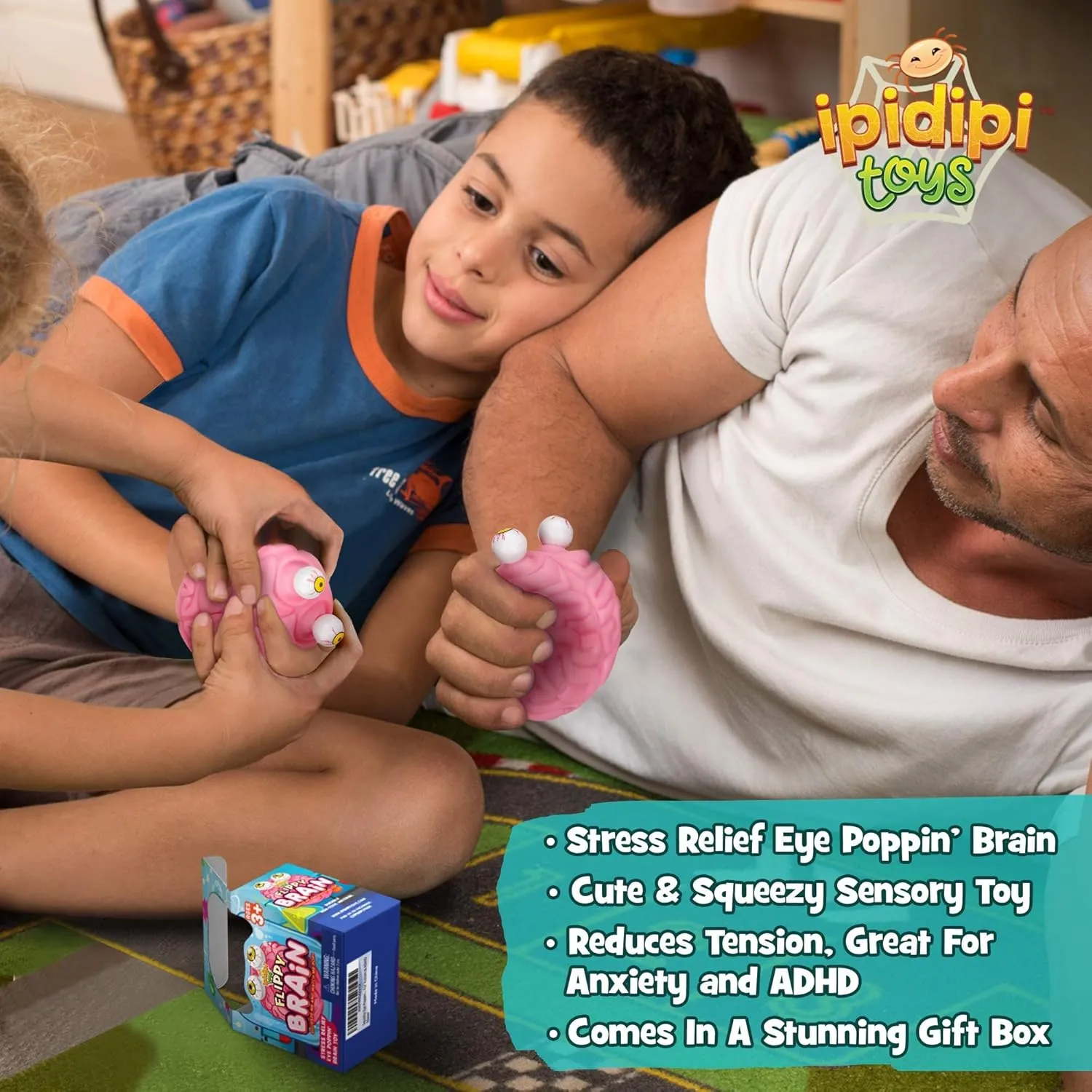 IPIDIPI TOYS Flippy Brain Squishy Eye Popping Toy – Funny Squeeze Entertaining Eyeball Popper, Fun Gag Gift for Kids & All Ages, Goodie Bag Stuffers, Birthday Party & Classroom Favors