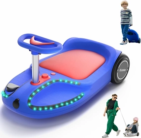 iScooter 21.6V TC3 Electric Wiggle Car, 4 in 1 Wiggle Car Ride on Toy, Lithium Rechargeable Battery, 3 Speed, Anti-Rollover,100  Lights Modes, Bluetooth, Wiggle Car for Ages 3  with Pull Rope (Blue)
