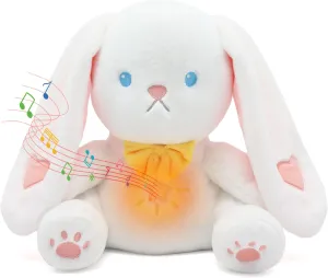 IUTOYYE Breathing Bunny Stuffed Animal, Baby Sleep Soothers Sleep Aid Plush Toy with White Noise Soothing Calming Sound Timer Playback Music Lights Motion Baptism Easter Gifts for Kids Adult