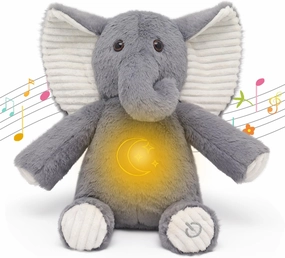 IUTOYYE Breathing Elephant Plush Toys with Light & Sound Soothing Elephant Stuffed Animal Plushy Doll with Remote Control for Kids (Grey)
