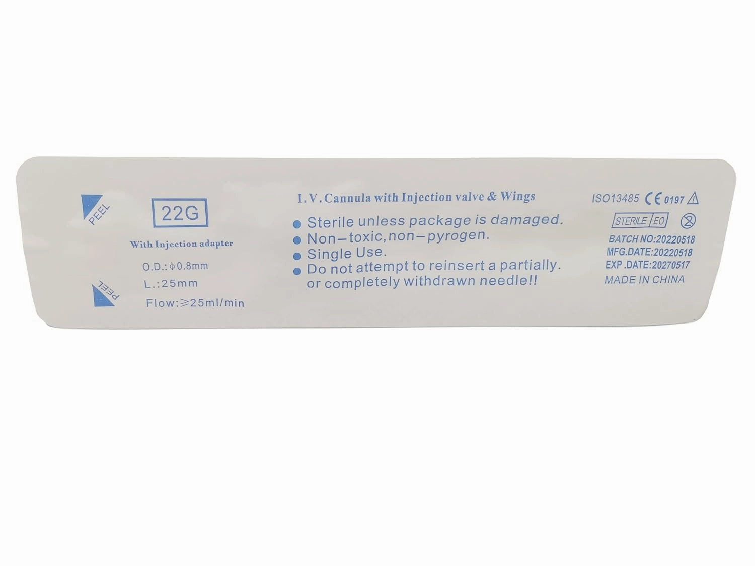 IV Catheter with Wings and Injection Port Instaflash Needle (22G, 10pcs)