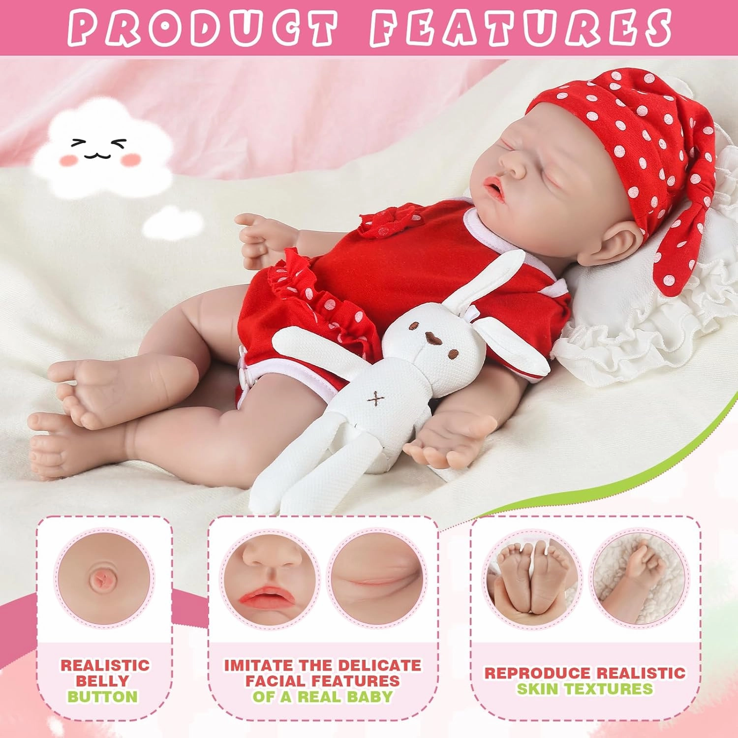 IVITA 12 inch Lifelike Sleeping Platinum Silicone Baby Doll Girl Realistic Babies Toy Gift for Kids Aged 3 for Child