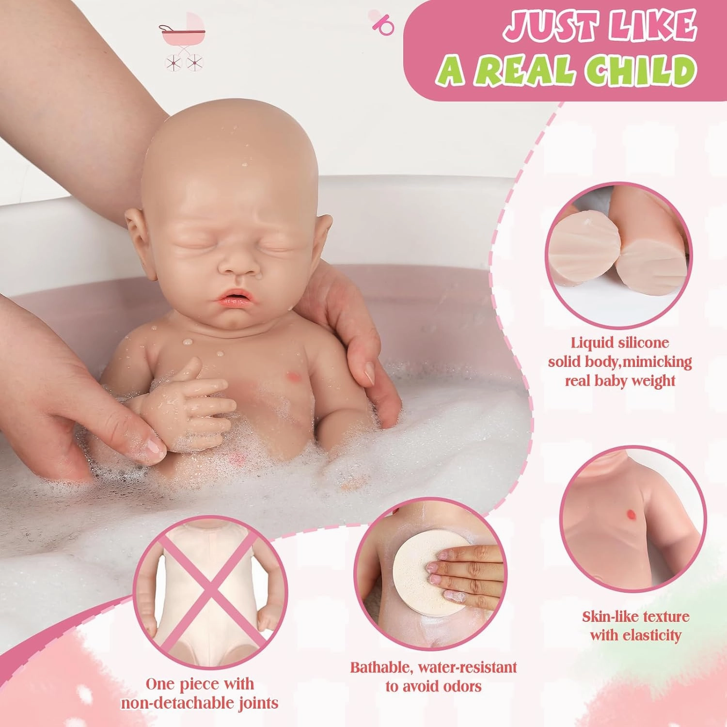 IVITA 12 inch Lifelike Sleeping Platinum Silicone Baby Doll Girl Realistic Babies Toy Gift for Kids Aged 3 for Child