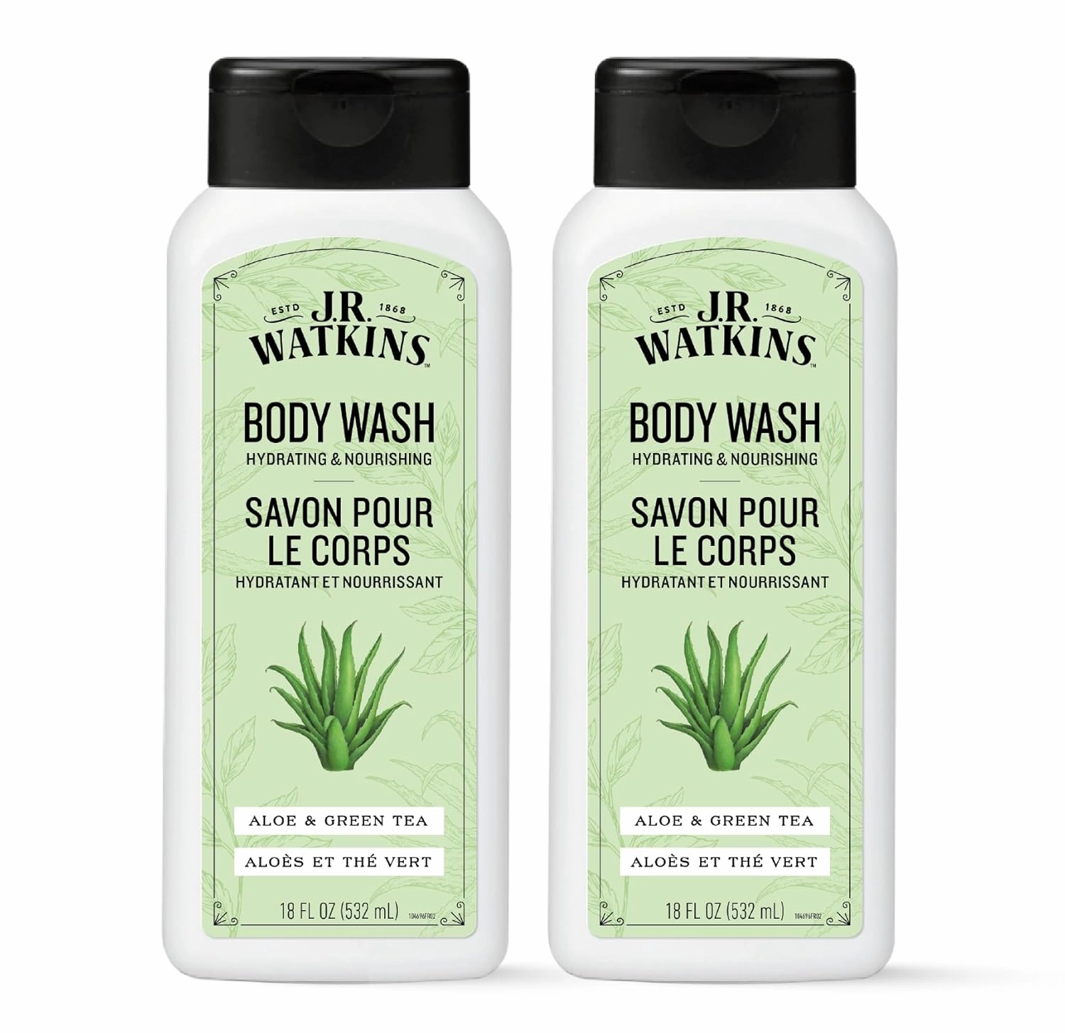 J.R. Watkins Body Wash Aloe & Green Tea, 18 fl oz, 2 Pack