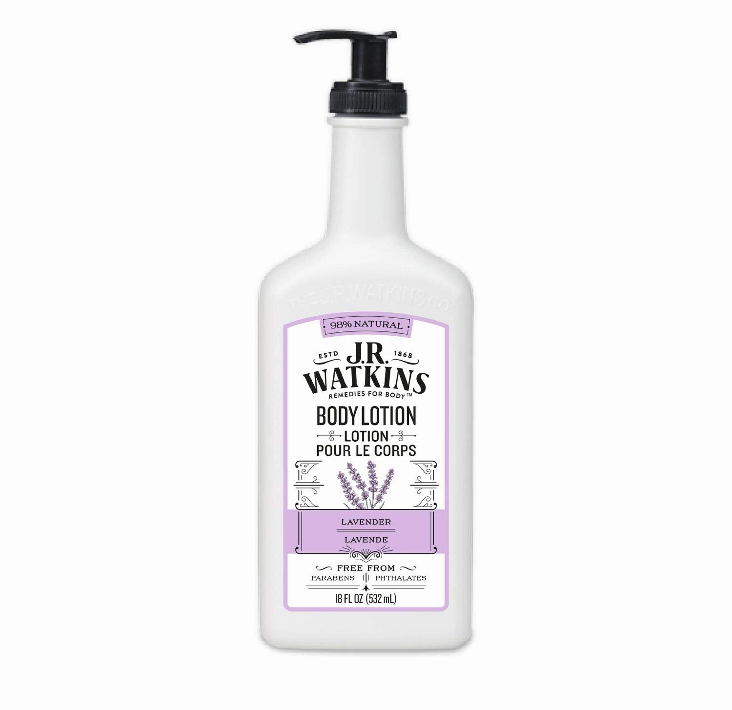J.R. Watkins Daily Moisturizing Lotion – Body Cream in Pump Dispenser – Hydrating Skin Cream Made with Shea Butter, Cocoa Butter, Coconut Oil & Vitamin E, Lavender, 18 fl oz