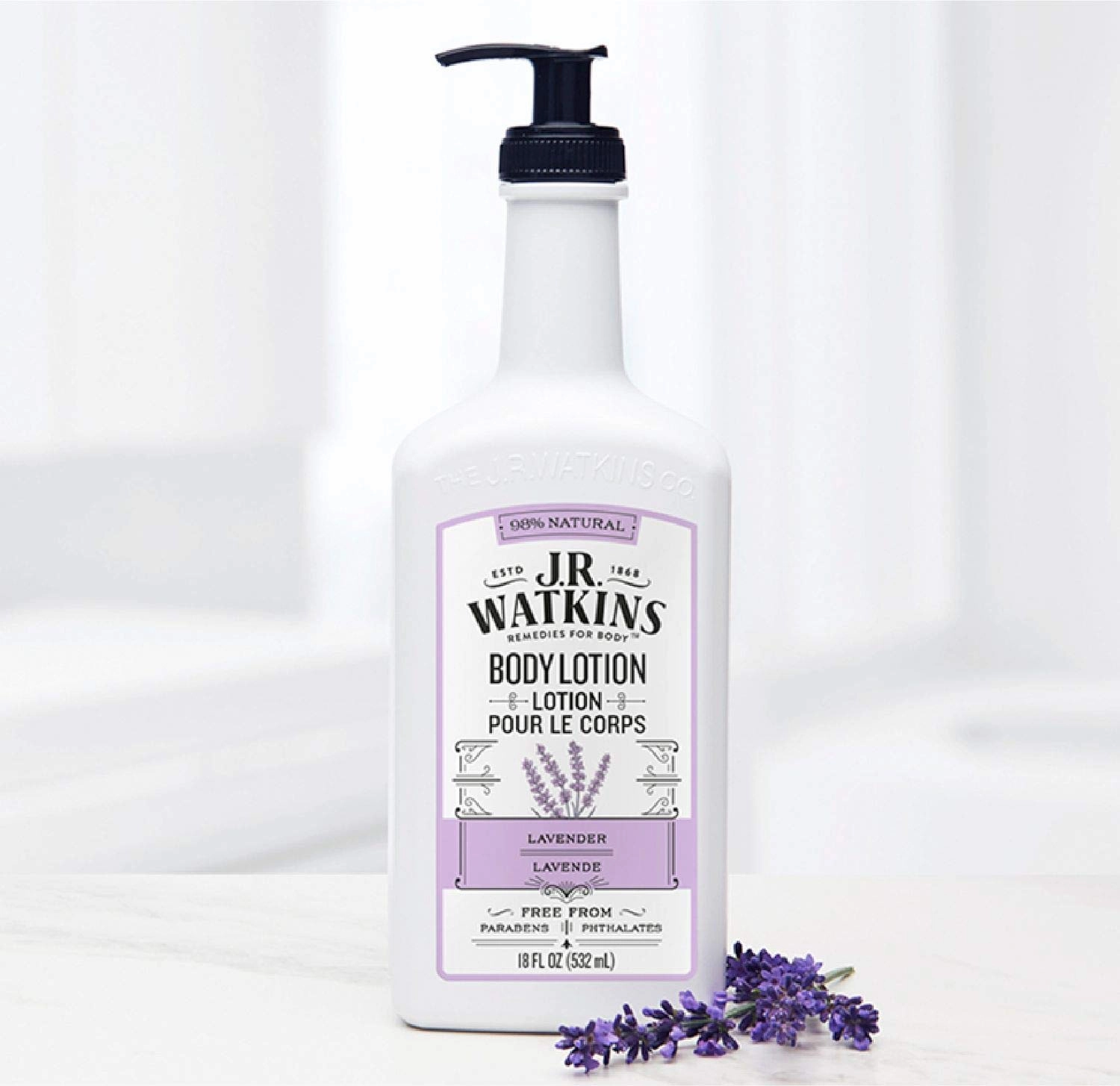 J.R. Watkins Daily Moisturizing Lotion – Body Cream in Pump Dispenser – Hydrating Skin Cream Made with Shea Butter, Cocoa Butter, Coconut Oil & Vitamin E, Lavender, 18 fl oz