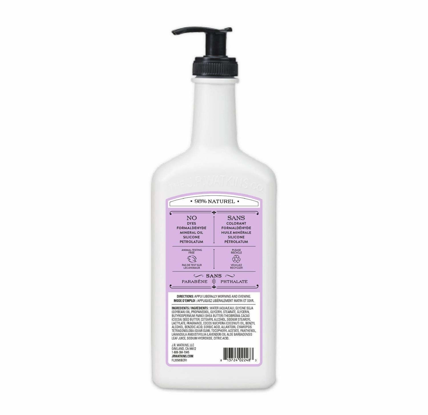 J.R. Watkins Daily Moisturizing Lotion – Body Cream in Pump Dispenser – Hydrating Skin Cream Made with Shea Butter, Cocoa Butter, Coconut Oil & Vitamin E, Lavender, 18 fl oz