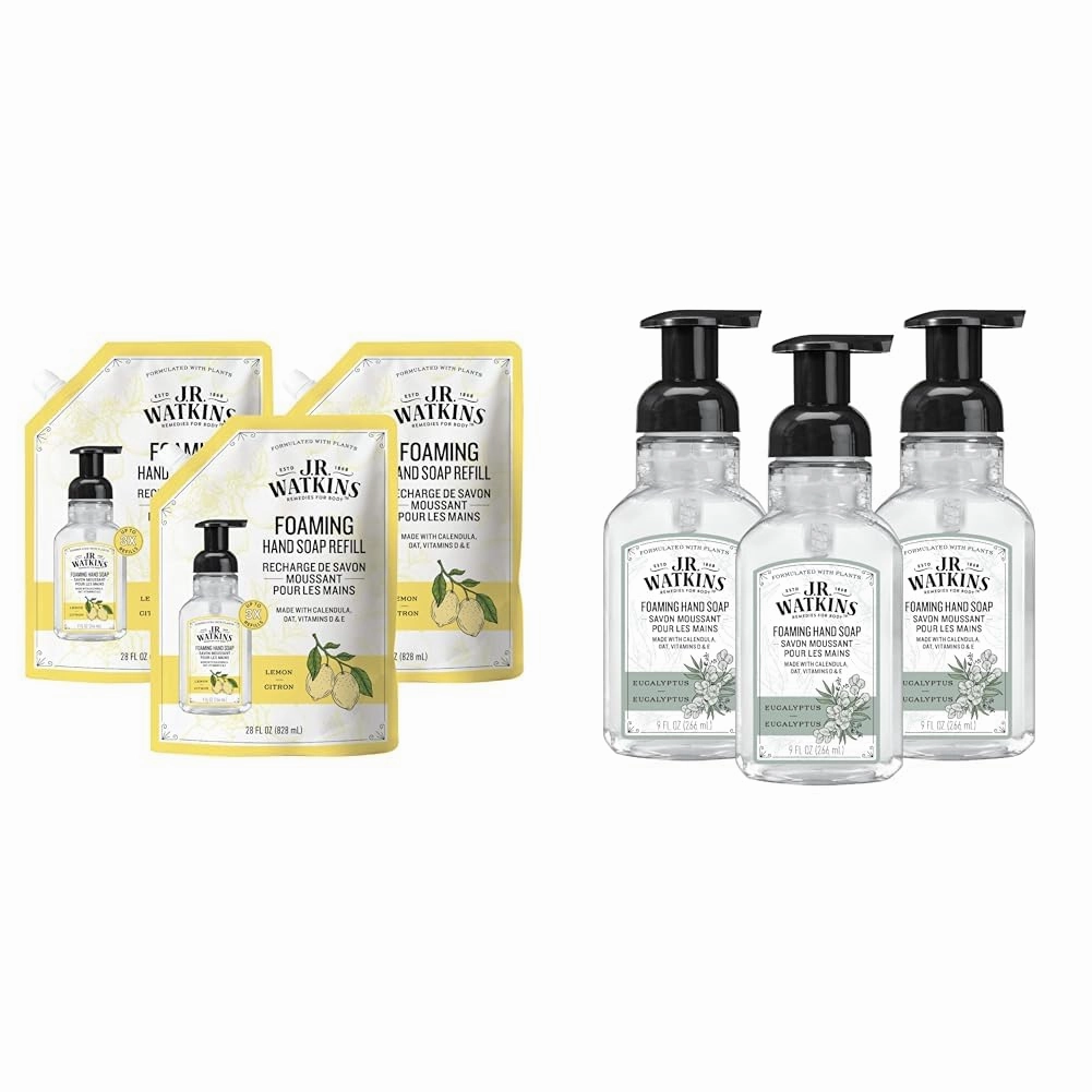 J.R. Watkins Foaming Hand Soap Refill, Moisturizing Foam Hand Wash, All Natural, Alcohol-Free & Foaming Hand Soap Pump with Dispenser, Moisturizing All Natural Hand Soap Foam