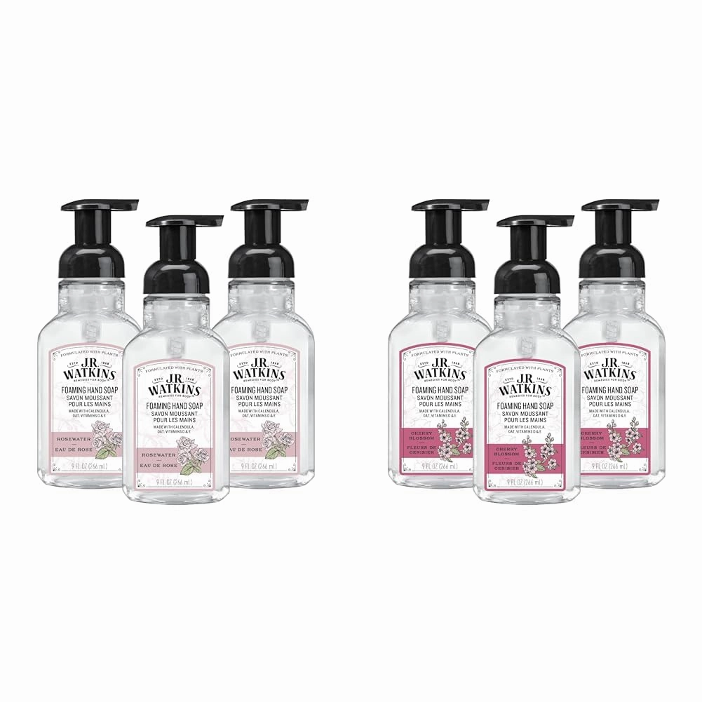 J.R. Watkins Foaming Hand Soap with Pump Dispenser, Moisturizing Foam Hand Wash, All Natural & Foaming Hand Soap Pump with Dispenser, Moisturizing All Natural Foam, Alcohol-Free