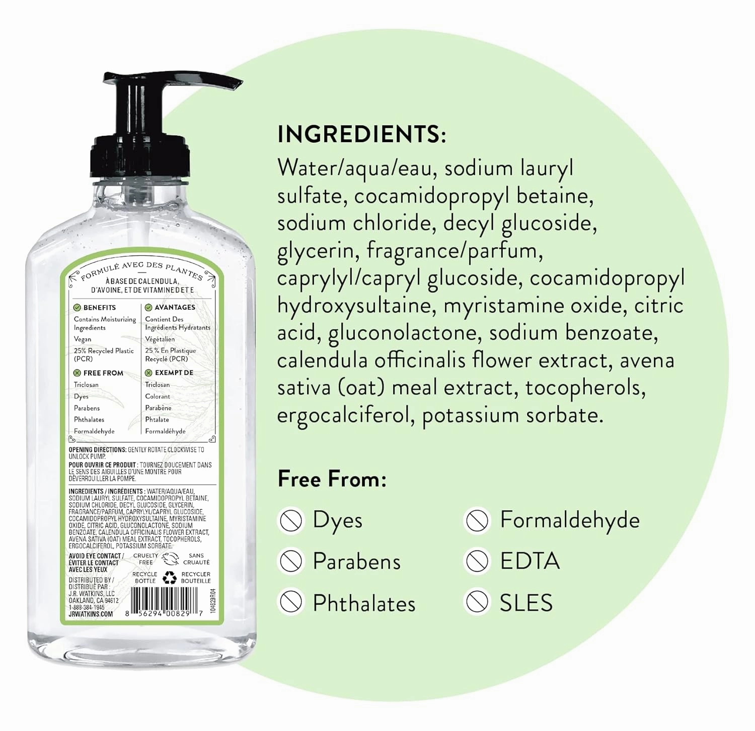 J.R. Watkins Gel Hand Soap, Scented Liquid Hand Wash for Bathroom or?Kitchen, USA Made and Cruelty Free, 11 fl oz, Aloe & Green Tea, 6 Pack