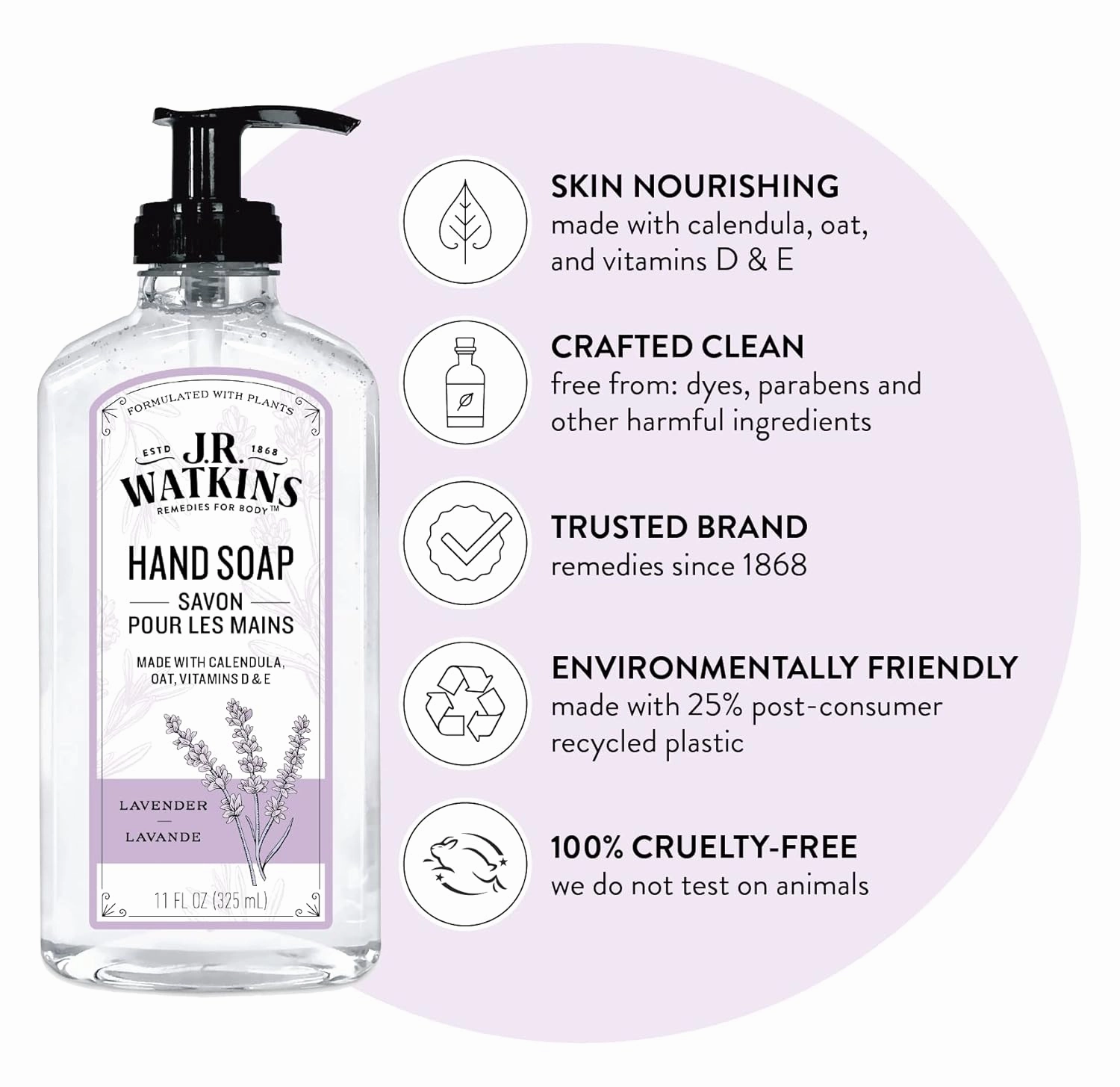 J.R. Watkins Gel Hand Soap, Scented Liquid Hand Wash for Bathroom or?Kitchen, USA Made and Cruelty Free, 11 fl oz, Lavender, 6 Pack