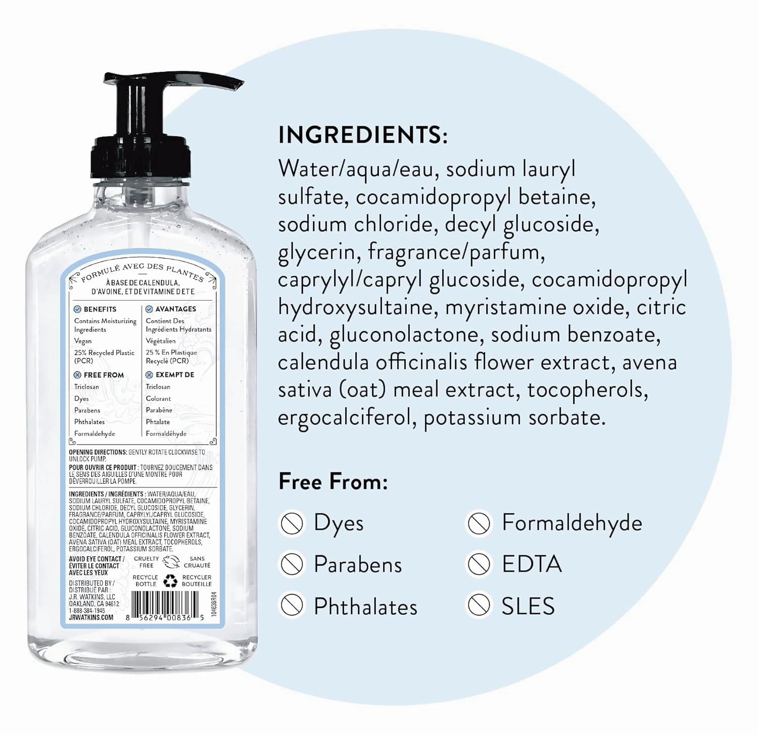 J.R. Watkins Gel Hand Soap, Scented Liquid Hand Wash for Bathroom or Kitchen, USA Made and Cruelty Free, 11 fl oz, Ocean Breeze, 3 Pack
