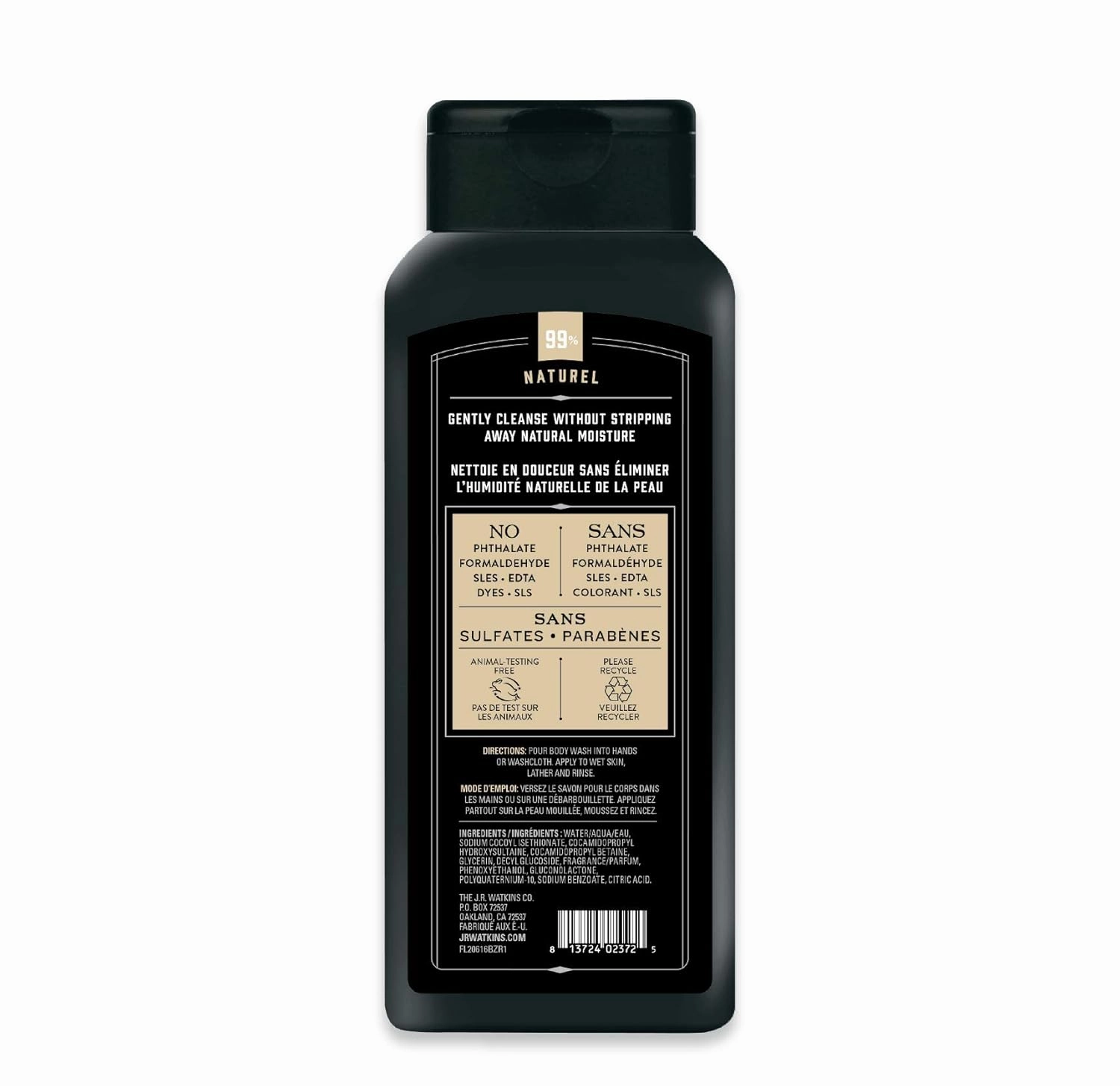 J.R. Watkins Natural Daily Moisturizing Body Wash, Hydrating Shower Gel for Men and Women, Free of SLS, USA Made and Cruelty Free, Sandalwood Vanilla, 18 fl oz, 6 Pack