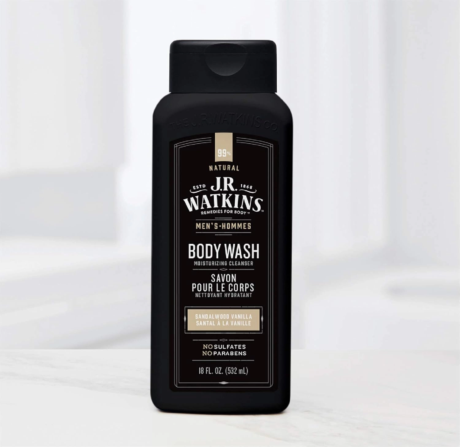 J.R. Watkins Natural Daily Moisturizing Body Wash, Hydrating Shower Gel for Men and Women, Free of SLS, USA Made and Cruelty Free, Sandalwood Vanilla, 18 fl oz, 6 Pack