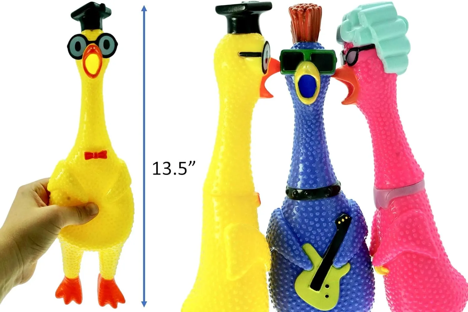 JA-RU Screaming Rubber Chicken Toy (3 Chickens Assorted) Squishy Chicken Toys for Kids. Funny Noise Maker Prank & Gag Gifts. Sensory Stress Relief Toy. Rubber Dog Toys. 1704-3s