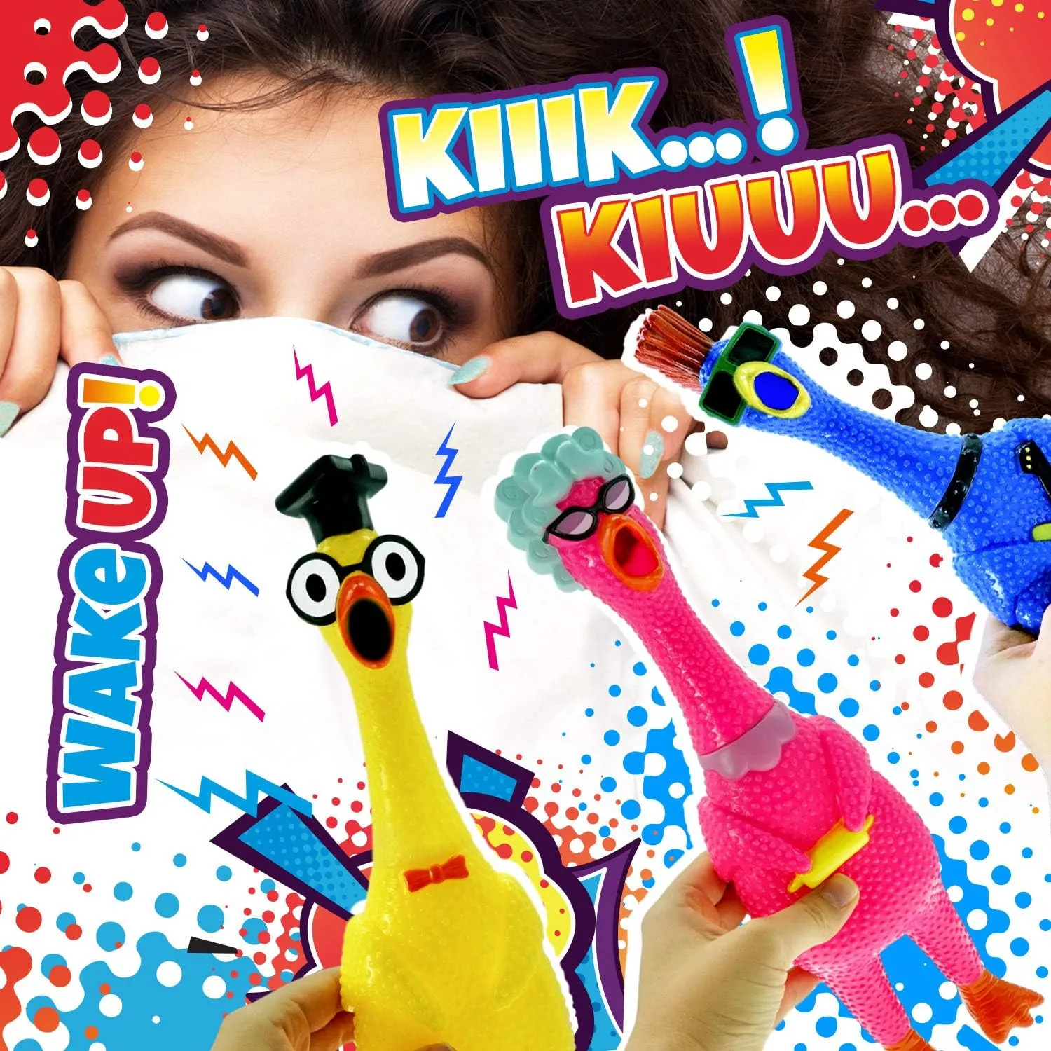 JA-RU Screaming Rubber Chicken Toy (3 Chickens Assorted) Squishy Chicken Toys for Kids. Funny Noise Maker Prank & Gag Gifts. Sensory Stress Relief Toy. Rubber Dog Toys. 1704-3s