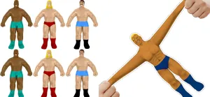 JA-RU Super Stretchy Wrestlers (6 Toys) Classic Retro Squishy Action Figures for Kids, Boys. Strong Man Stretch & Pull Stress Relief Fidget Toy. Party Favors. 4307-6s
